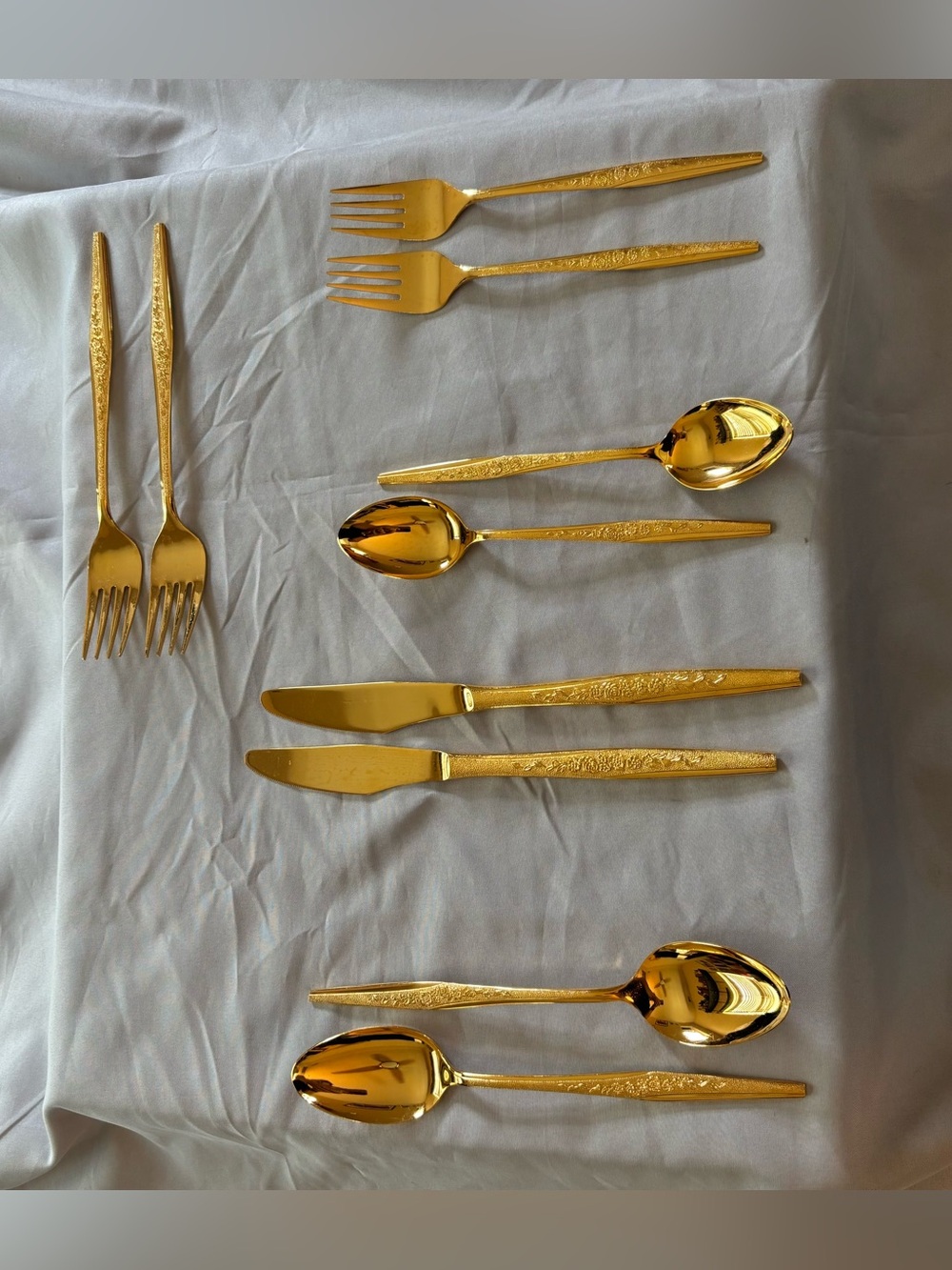 2 Five Pc Place Settings Golden Bouquet Gold Electroplate Flatware Carlyle JH